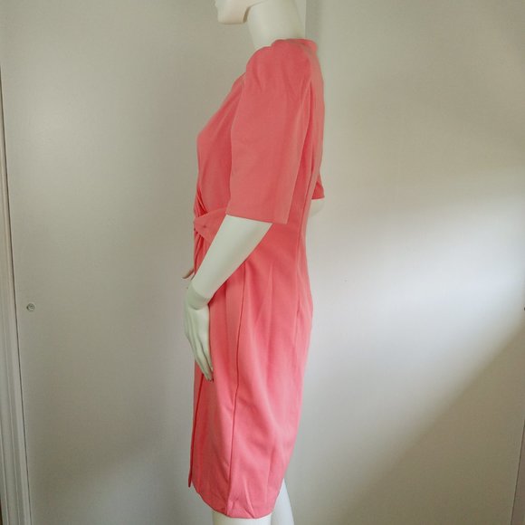 DKNY Women's Twist Front Wrap Dress Size 6 Pink V-Neck Half Sleeve Sheath - Picture 4 of 8